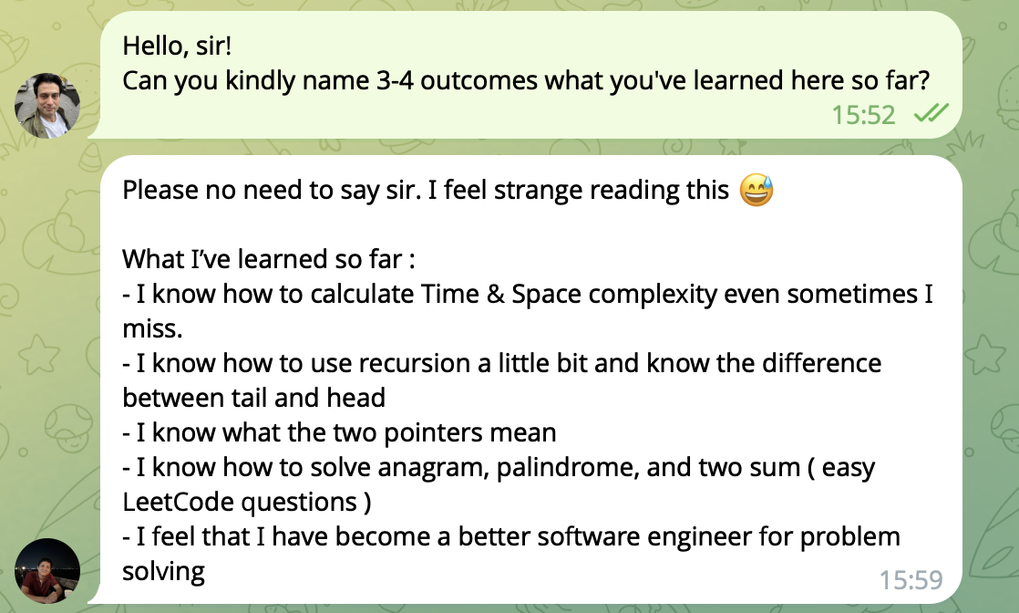 Telegram review from pilot group member